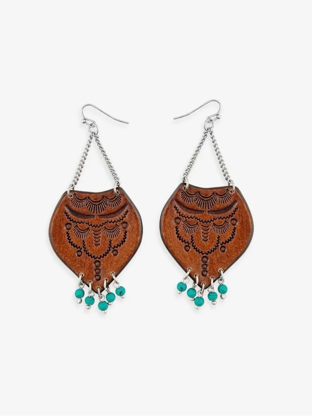 Myra Bag Blazing Mesa Hand-tooled Leather Dangle Boho Western Earrings